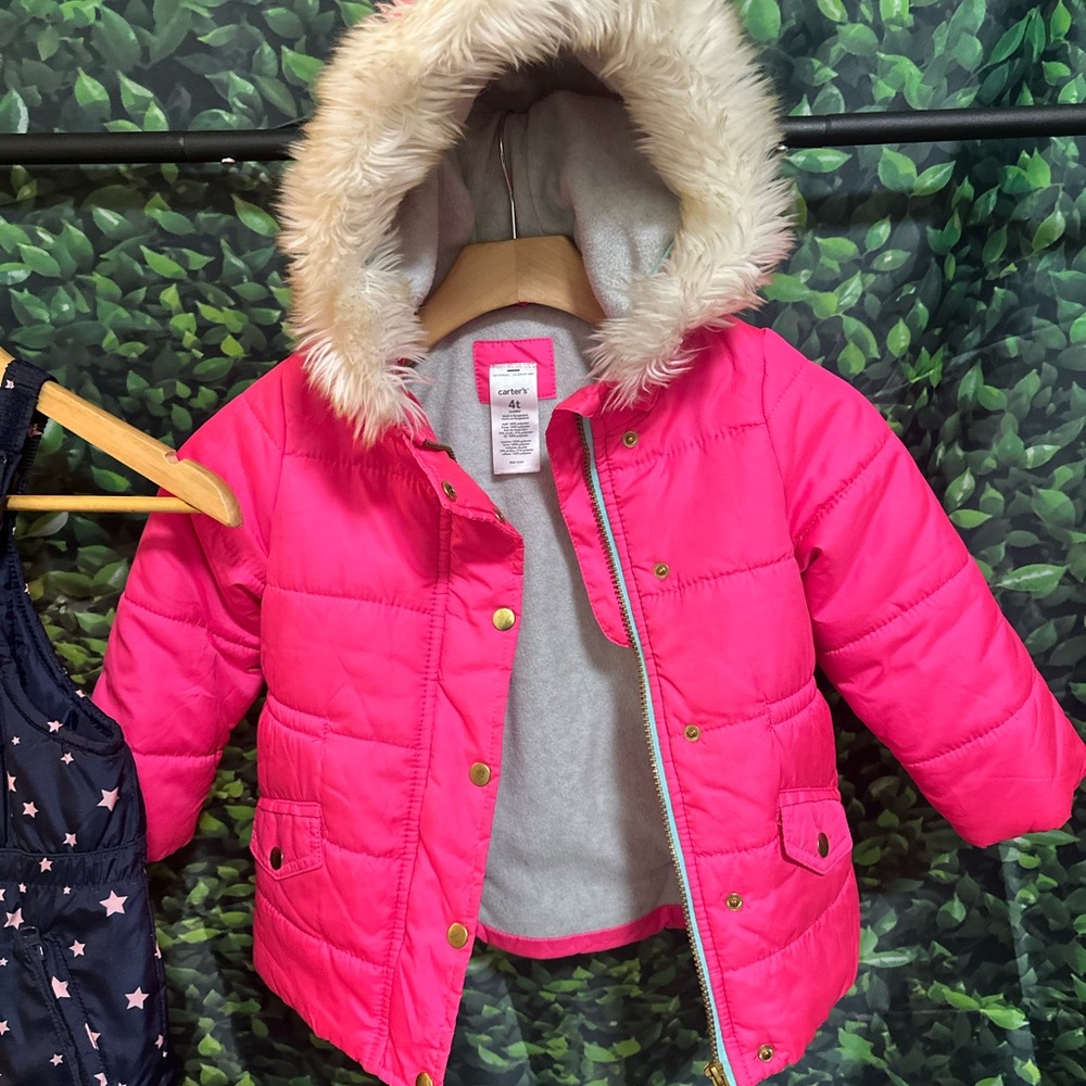 Carter's Pink Puffer Jacket with Faux Fur Hood